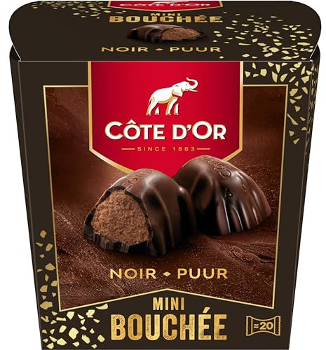 CÔTE D'OR - Mini Bouchée Noir Truffé - Chocolat Noir Fourré au Chocolat Noir Truffé - Chocolats de Noël - Boîte à Partager ou à Offrir - Boîte d'Environ 20 Mini Bouchées - 1 Boîte de 158 g