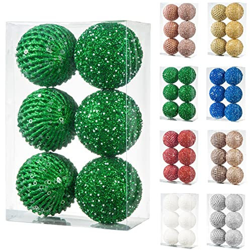 8 Stück 10 cm Weihnachtskugel-Ornamente, glitzernde Pailletten-Schaumstoff-Kugel, bruchsicher, Weihnachtsbaumschmuck, Weihnachtsdekoration, Hängekugel-Set für Hochzeit, Urlaub, Dekorationen (grün)