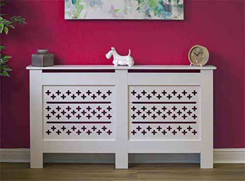 Bestfor Large White MDF Wood Radiator Cover with Cross Pattern Vents - Offers protection from burns and hides away old radiators