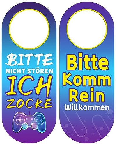 CARGEN - 2 x Bitte Nicht Sörren Ich Zocke oder Bitte Komm Rein Willkommen Door Hanger Signed with Gocker Motif Gocker bei der Arbeit