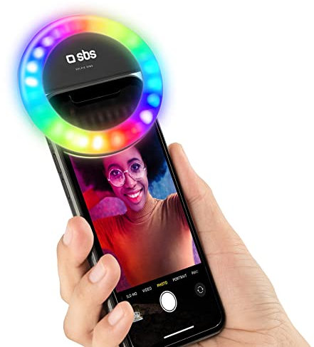 SBS Mehrfarbiger LED-Ring für Smartphone, Blitzlicht mit Intensitätseinstellung, für TikTok, YouTube, Instagram, Reel, Selfie, Vlog, inkl. USB-Ladekabel