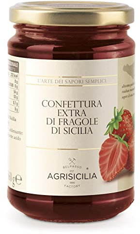 Agrisicilia Confettura Artigianale Extra di Fragole di Sicilia con frutta di Alta qualità, 360 Grammi