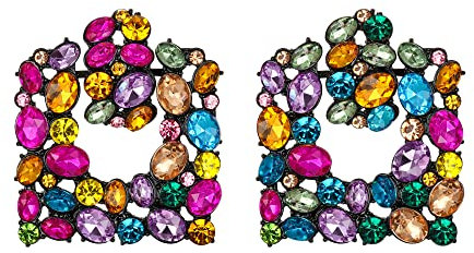 Clearine Rectangle Statement Ohrringe Art Deco Sparkly Strass Geometric Ohrhänger für Damen Mehrfarbig Schwarz-Ton