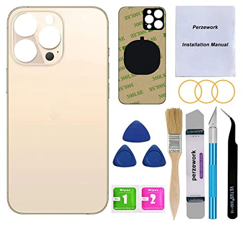 Perzework Verre arrière de rechange OEM pour iPhone 13 Pro 6,1 (doré) - Tous les transporteurs avec kits d'outils de réparation