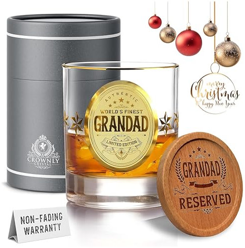 CROWNLY CRYSTAL® Personalised Whiskey Glass for Grandad – Gold Gift for Birthday from Granddaughter or Great Grandad