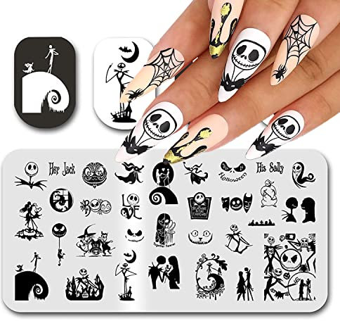 Halloween Nail Stamping Kit - Nightmare Before Christmas & Day of Dead Ghost Nails - DIY Salon Stamping Plate & Stamper for Women & Girls