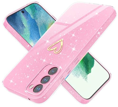 Yichxu Handyhülle für Samsung Galaxy S21 FE 5G Hülle Glitzer Herz Love Silikon TPU Stoßfeste Schutz Bumper Case Cover Glänzend Ultra Dünn Kratzfeste Schutzhülle für Samsung S21 FE 5G, Rosa