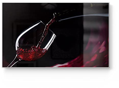 DEQORI Frühstücksbrett Glas | klein 23x14 cm | Motiv Rotwein ins Glas gegossen | Design Schneidebrett für Küche | Frühstücksbrettchen antibakteriell & rutschfest | Glasplatte & Servierplatte