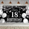 18. Geburtstag Banner Schwarz Silber, Geburtstagsbanner für Jungen Mädchen, Party Deko Hintergrund