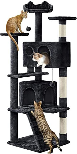 Yaheetech Kratzbaum Stabiler Katzenbaum Katzenkratzbaum Katzenmöbel, Kletterbaum für Katzen Höhe 158 cm, Schwarz