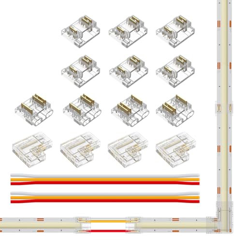 FCOB COB 3pin 10mm CCT Connector Kit 10pcs Transparent Connector 4pcs L-Shaped Connector 2pcs 15cm langes 22AWG Verlängerungskabel für spaltfreies Löten 3pin CCT Streifen Eckverbindung