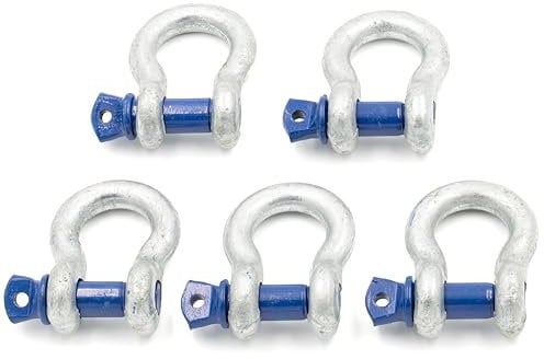 Schäkel 0,75t Tragfähigkeit 5 Stück mit Augbolzen - Schäkel Geschweift Form BW - Schäkel Hochfest - Stahl Feuerverzinkt Rundschäkel