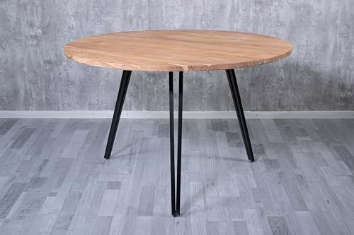 SAM RunderB-Ware Esszimmertisch Belina 130 cm, Akazienholz massiv, Esszimmertisch mit Gerader Kante naturfarben, Metallgestell Schwarz, massiver Holztisch, Tischplatte 26mm