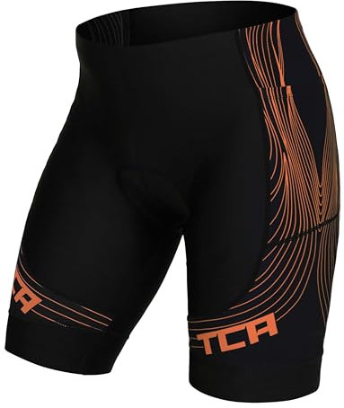 TCA Short Cycliste rembourré pour Homme Slipstream, séchage Rapide, Respirant et antidérapant avec Poche zippée à l'arrière - Short Cycliste idéal pour Homme - Vêtements de Cyclisme - Noir/Orange, S