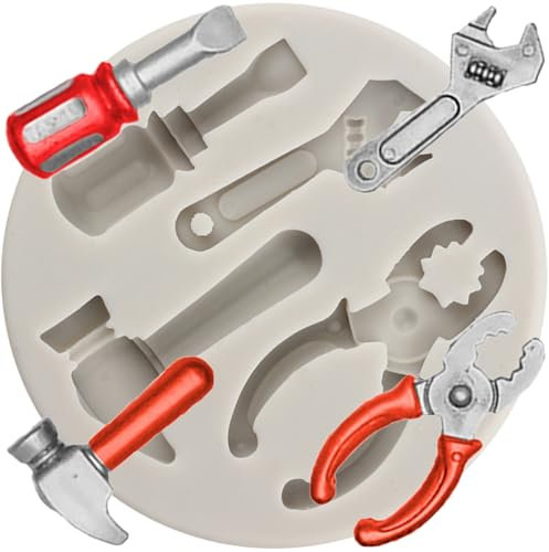 MINFEIDMS Hand Tools Silicone Mould Construction Tools Chocolate Fondant Moulds Wrench Hammer Pliers Moulds for Cake Decorating Cupcake Topper Gum Paste Polymer Clay