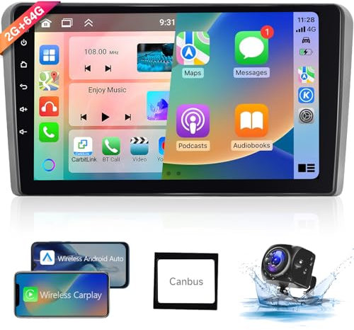 【8 Núcleo 2+64G】 Hodozzy Carplay Radio Coche para Audi A3 S3 RS3 8P 8V 2008-2012,9 Pulgadas Autorradio Android con Pantalla Táctil/WiFi/GPS/RDS/FM/Bluetooth/USB/DSP
