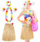 Aomig Disfraz Hawaiana Falda de Paja, 5 Pcs Set Hawaiano con Collar Pulsera Guirnalda Diadema Hawaiano, Falda Hawaiana Hierba para Niñas Mujer Adultos para Playa Fiestas Temáticas, Color Paja-60cm