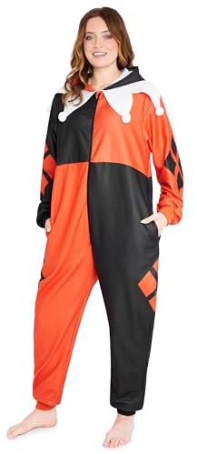 DC Comics Harley Quinn Pile Pigiama Intero Donna con Cappuccio - Regalo Donna (Rosso/Nero, S)