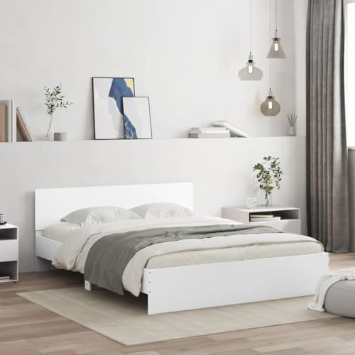 Faroom Holzbett Futonbett Bett 150x200 cm mit LED-Beleuchtung,Lattenrost & Kopfteil, Bettrahmen Holzwerkstoff Einzelbett Doppelbett Bettgestell Weiß