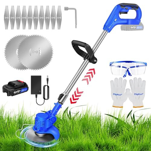 Garden Strimmers Electric Cordless Grass Trimmer Cordless Grass Strimmer with 12 Metal Blades & 1.5Ah Battery, Telescopic Garden Lawn Edger Lightweight Grass Cutter for Garden Lawn Clearing Weeds
