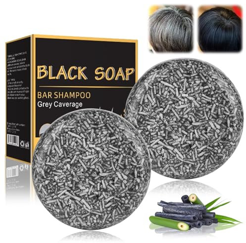 2Pcs Anti Gray Bar Lorenge Grau Glanz Seife Graue Haare Anti Grey Bar Soap Cover Grau Glanz Haar Revitalisierungsbar Bambuskohle für Graues Haar Kopfhaut Reinigen Erfrischen Ölkontrolle