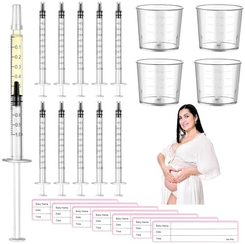 50 Pcs Colostrum Collector Kit 1ml Breast Milk Collector Milk Catcher with 4 Measuring Cup and 54 Stickers Colostrum Collection Gift Set Colostrum Harvesting Kit for Breastfeeding