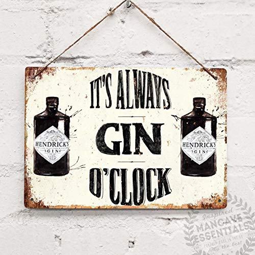 Biopracess It's Always Gin O Clock Vintage Tin Sign Metal Decor Metal Sign Wall Metal Tin Sign 8x12 inches