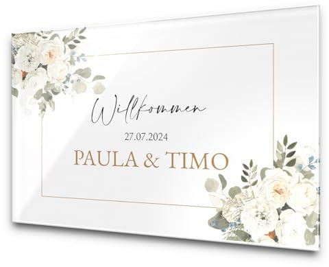 CHRISCK design Personalisierte Wandbild Tafel zur Hochzeit - Wandbild mit hübschen Designs passend zum Hochzeitstag - Acrylglas in Hochglanzoptik und farbigem UV-Druck - Größe ca. 60x40 cm