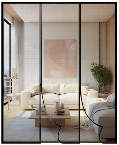 Magnet Fliegengitter Tür für Balkon, Keller, Terrasse - Kinderleichte Klebemontage ohne Bohren - Schwarz 270x300cm (3.0m) - Insektenschutz