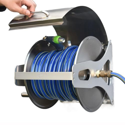 Stainless Steel Garden Hose Reel, High Pressure Washer Hose Reel, Wall/Floor Mounted Metal Water Hose Reel with Handle and Mounting Bracket, for Yard Garden Farm and Patio