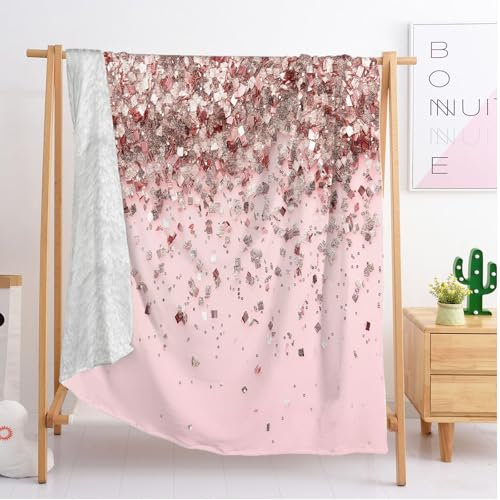 ACSMCQ Rose Plaid Couverture Polaire Paillettes d'or Rose Moelleuse Chaudes Couverture en Polaire 100x130 cm Légères Couvertures Toutes Saisons pour Voyager, Lit ou Canapé