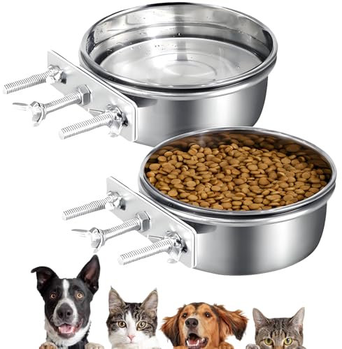 2 Packs Kennel Water Bowl Hanging Dog Crate Water Bowl No Spill Mountable Stainless Steel Dog Bowl Feeding Dish Wall Mounted Dog Water Bowl for Dogs Cats Guinea Pigs Rabbits