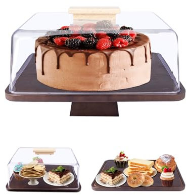 Premium Wooden Cake Stand with lid,14.5inWood Cake Plate with Cover,Wooden Cake Display Stand Holder with Acrylic Lid,Cakes, desserts, display storage display,Birthday,Party, Weddings,Baking Gifts