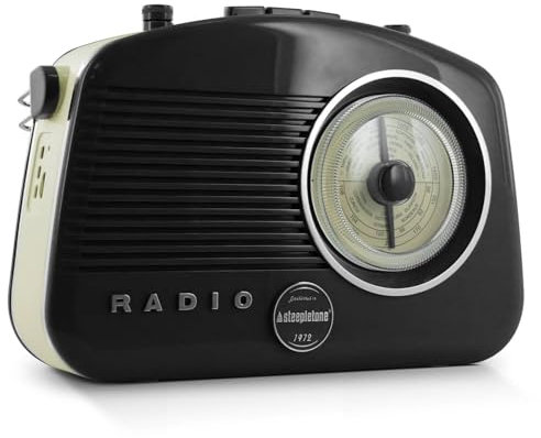 Steepletone Brighton BT Retro Radio With Bluetooth Connectivity, FM MW & LW, Battery & Mains Operated, Headphone Socket, Portable Classic Style (Black)