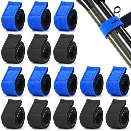 luckaide Angelruten Gurte 16 Stück Angelrute Gürtel 2 Farben Angelrutenriemen, Angelrute Klettverschluss Riemen einstellbar, Elastische Angel Rutenbänder mit Schnalle für Angelruten