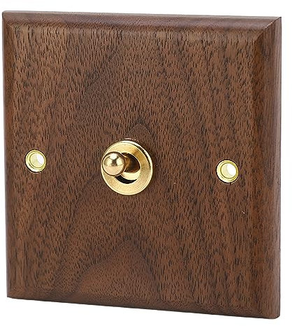 Antiker Kippschalter, Holzpaneel-Schalter, Retro-Einzel-Kipp-Lichtschalter, Holz-Walnuss-Wandpaneel, Flacher Kippschalter
