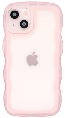 Mouzor Cute Case Compatible with iPhone 13 case, Clear Pink Curly Wave Frame Soft TPU Full Protection Shockproof Case Cover for Girls Women