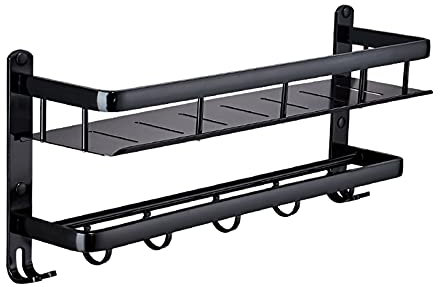 DDNGEJ Regale Schweberegale Wandregal mit Reling mit Handtuchstange und Handtuchhaken Massives schwarzes Metallrahmenregal