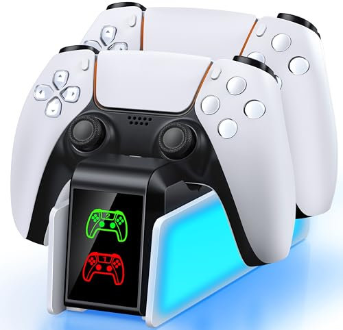 PS5 Controller Ladestation, Dualsense Controller Ladeständer mit LED Anzeige, 3 Stunden Laden Schnellladestation für PlayStation 5 Controller, PS5 Zubehör für PlayStation 5 (Transparente RGB)