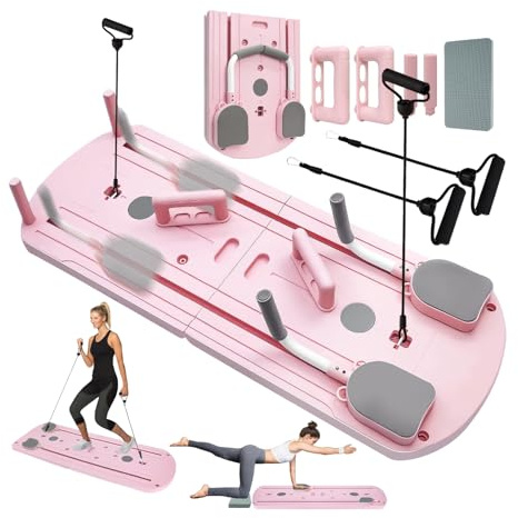 Pilates Reformer Machine Set & Pilates Board Equipment, 4-in-1 Portable Pilates Kit for Home with Ab Roller Resistance Bands Better Me Full Body Workout System for Women