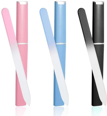 Wanmu 3 limas de uñas profesionales, lima de uñas de cristal, lima de uñas con estuche, superficie de cristal de doble cara, limas de uñas, herramienta de manicura profesional para mujeres