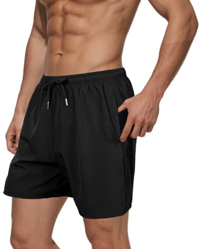 BSBUY Shorts de Sport pour Homme en Matériau Glacée Soie avec Poches Zippées, Bermuda de Course Jogging, Pantalon Court de Sport Larges