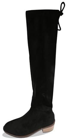 Generisch Stivali sopra il ginocchio da donna moda inverno caldi comodi tacco basso per uso quotidiano, Nero , 38 EU