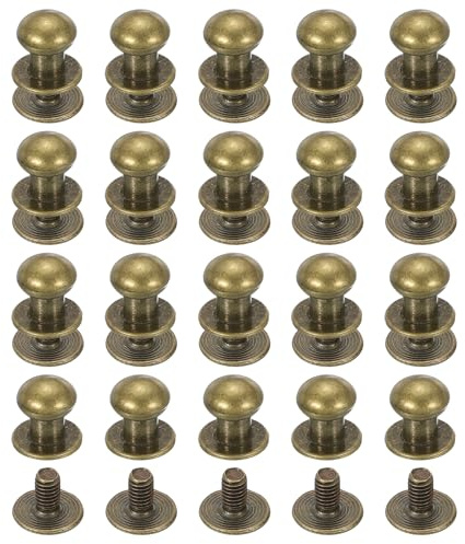 PATIKIL 8 mm Leather Rivets, 20 Sets Ball Head Stud Screw Back Round Head Button Chicago Screw Nipple Stud Rivet for Leather DIY Craft Handbag Belt Repairs, Bronze