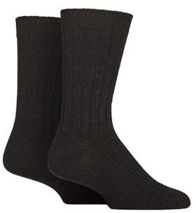 SockShop Men’s Wool Mix Boot Socks – 2 Pack Plain Crew Length, Soft Warm, Ribbed, for Cold Weather Comfort and Outdoor Boots, Size 7–11