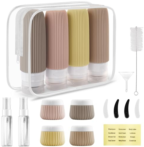 18 Pack Travel Bottles for Toiletries, 90ml Silicone Travel Containers Set Empty, Refillable Squeezy Mini Travel Size Bottle for Shampoo and Conditioner (Yellow)