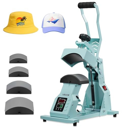 VEVOR Máquina de Prensado Térmico, Prensa de Transferencia Térmica con 4 Platinas Intercambiables, Control Preciso de Tiempo y Temperatura, Máquina de Sublimación HTV para Gorras, Diademas, Verde