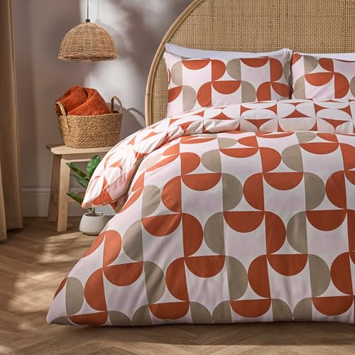 OHS Duvet Cover Double, Ultra Soft Warm Cosy Microfibre Stylish Moroccan Abstract Pattern Double Duvet Set Modern Bedding Set with Pillowcases, Rust/Natural