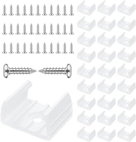 SWYZOR 50 Pièces Fixation Ruban LED, LED Néon Montage Clips Support Montage, Support pour Bandes, Inclure Vis pour 10mm à 12mm Silicone LED Néon Bande Lumineuse, Translucide, Blanc, avec 50 Vis