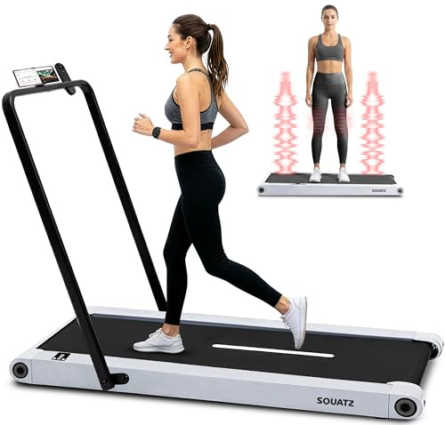 Squatz Cinta de Andar y Correr, Caminadora 2 en 1, Pad de Caminata y Barra de Sujecion con Placas de Vibracion, Pantalla LED, Soporte para Dispositivo, Mando a Distancia, Fitness en Casa u Oficina
